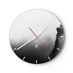 Orologio da parete - Orologio in Vetro - Una roccia nera sopra un abisso nebbioso in sfumature di grigio - 30x30cm - Al confine del mondo - Decorazione murale moderna per soggiorno, cucina e camera da letto ARTTOR