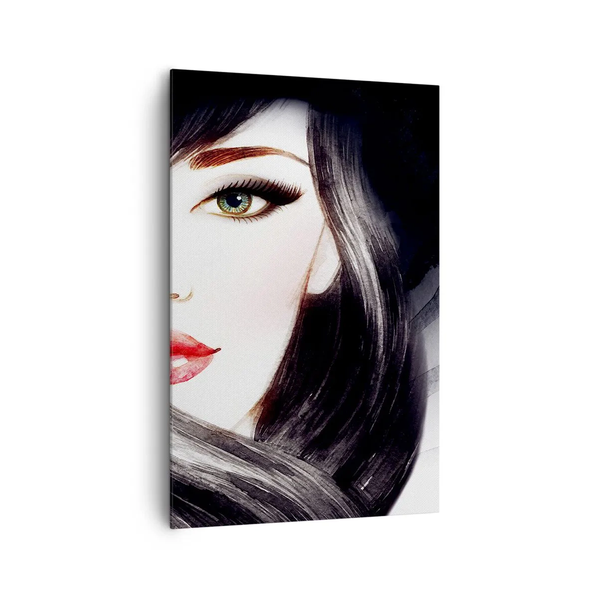 Quadro su tela - Stampe su Tela - Ritratto di una donna dallo sguardo espressivo e dalle labbra rosse - 80x120cm - Sguardo di zaffiro - Decorazione murale moderna per soggiorno e camera da letto ARTTOR