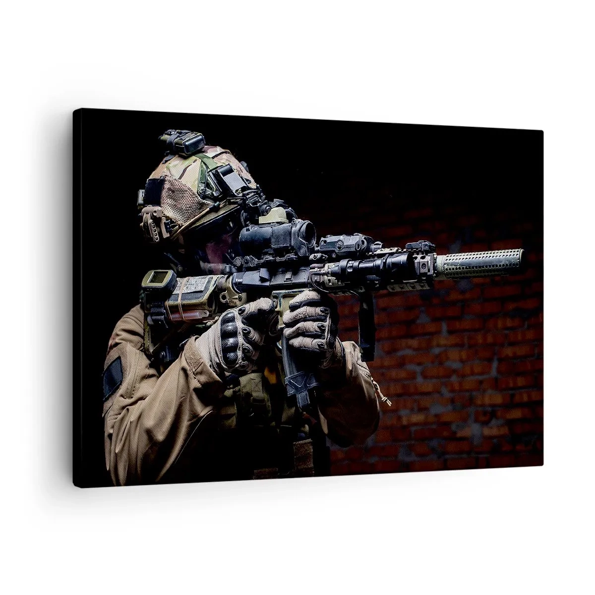 Quadro su tela - Stampe su Tela - Un soldato in equipaggiamento completo con un fucile - 70x50cm - Mortalmente efficace - Decorazione murale moderna per soggiorno e camera da letto ARTTOR