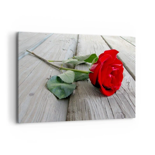 Quadro su tela - Stampe su Tela - Rosa rossa su uno sfondo di legno - 120x80cm - Studio in scarlatto - Decorazione murale moderna per soggiorno e camera da letto ARTTOR