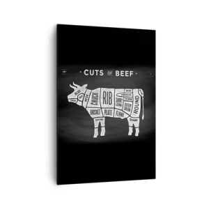 Quadro su tela - Stampe su Tela - Diagramma dei tagli di carne bovina su sfondo nero - 70x100cm - Il sillabario del macellaio - Decorazione murale moderna per soggiorno e camera da letto ARTTOR