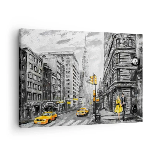 Quadro su tela - Stampe su Tela - Strada di New York con accenti gialli - 70x50cm - Racconto di New York - Decorazione murale moderna per soggiorno e camera da letto ARTTOR