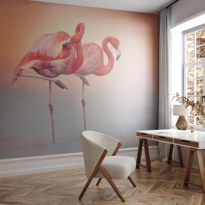 Fotomurali Premium Canvas - Nel colore del sole al tramonto - Fenicotteri, Uccelli, Natura - 200x140 cm