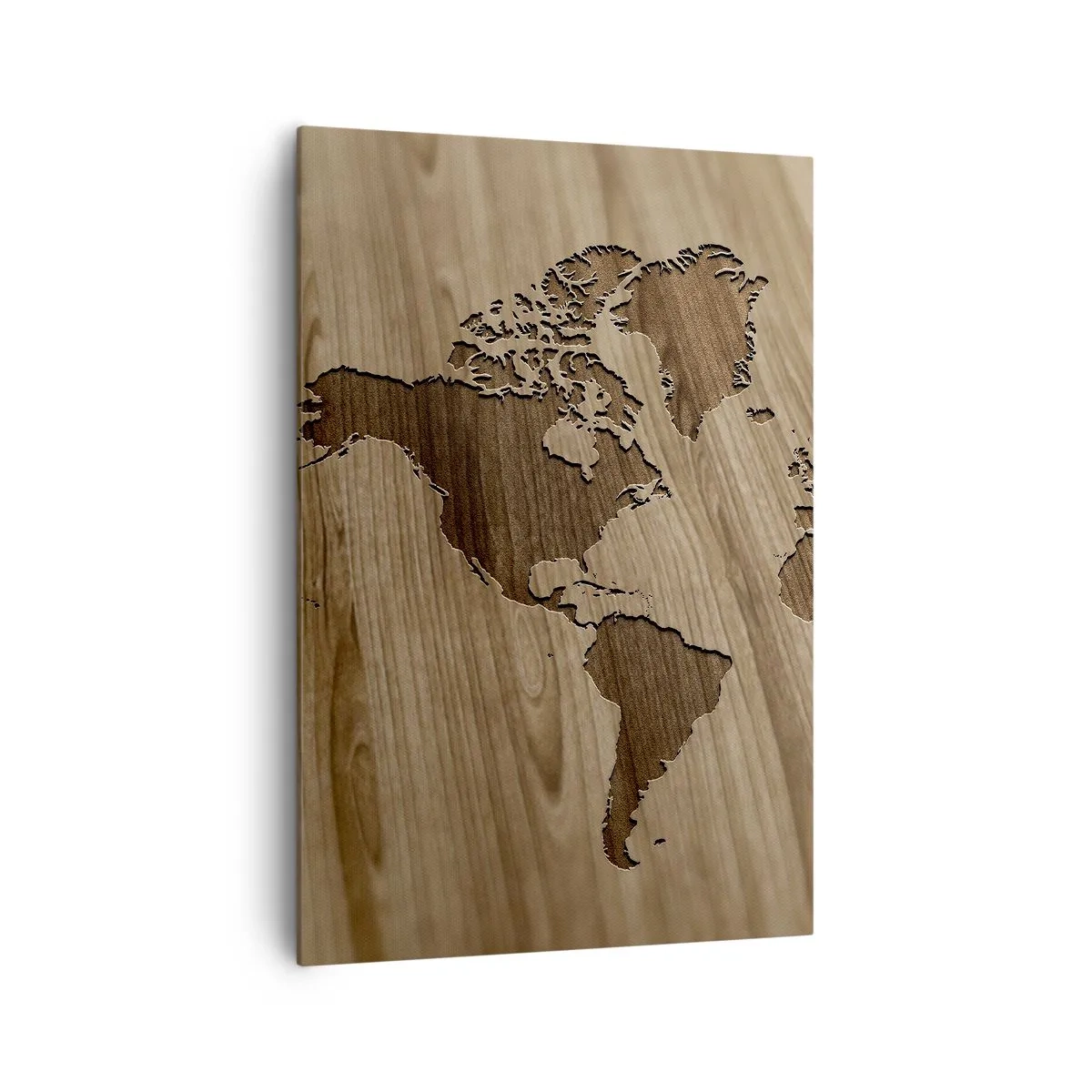 Quadro su tela - Stampe su Tela - Una mappa del mondo ritagliata su una superficie di legno - 70x100cm - Il mondo servito a tavola - Decorazione murale moderna per soggiorno e camera da letto ARTTOR