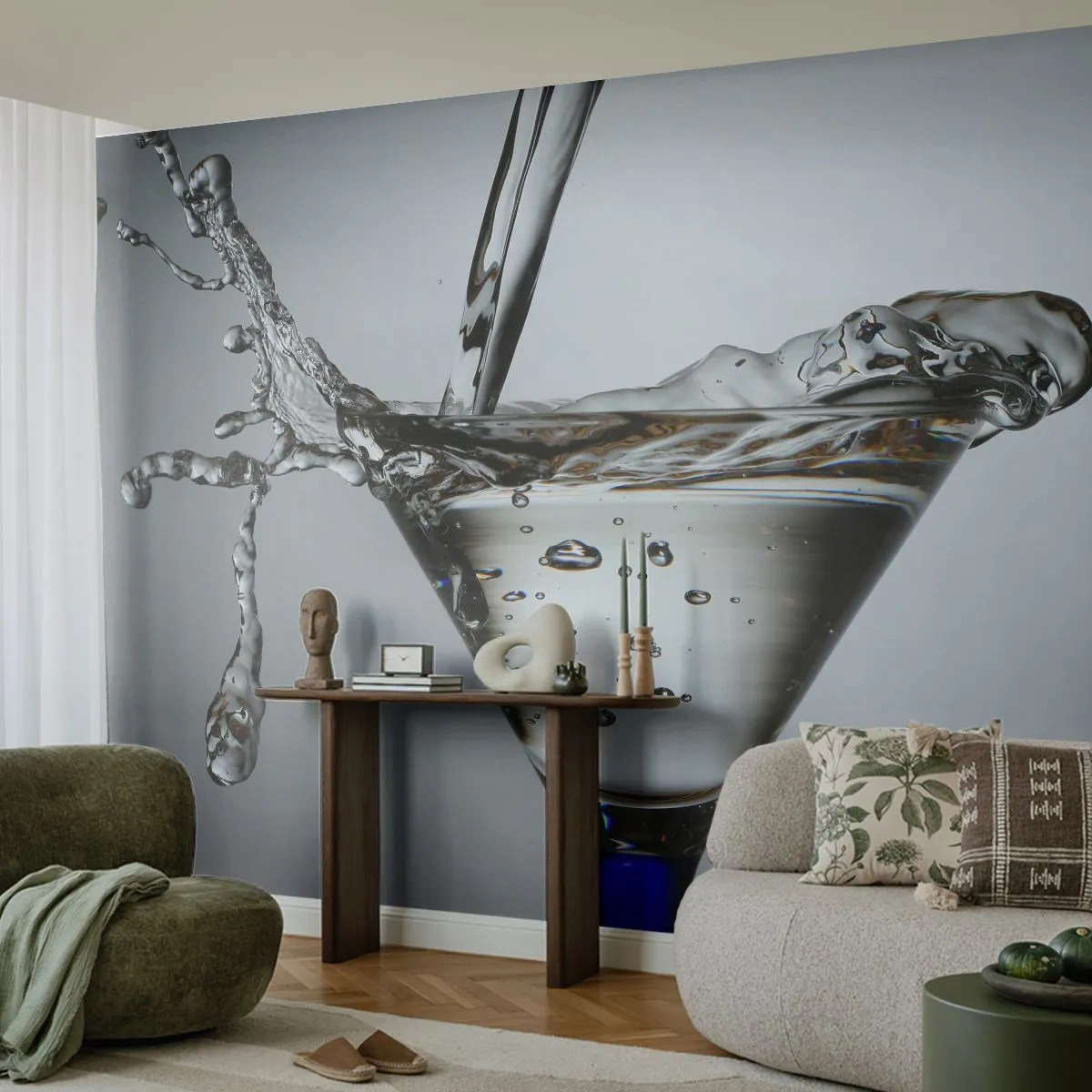 Fotomurali Standard Eco - Acqua che schizza in un bicchiere da cocktail - 100x70cm - Sul bordo della coppa - Decorazione murale moderna per soggiorno e camera da letto ARTTOR