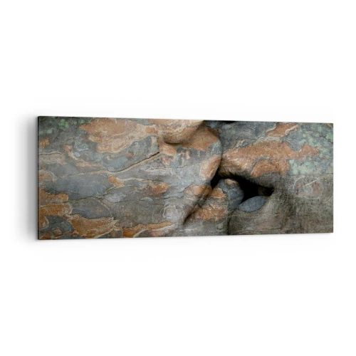 Quadro su tela - Stampe su Tela - Un motivo artistico di un volto scolpito nella roccia con un effetto di texture naturale. - 140x50cm - Insieme per sempre - Decorazione murale moderna per soggiorno e camera da letto ARTTOR