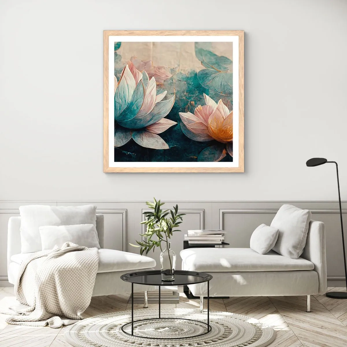 Poster in cornice rovere chiaro - Le stelle del lago - 60x60 cm