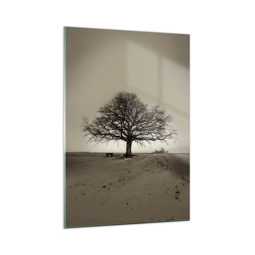 Quadro su vetro - Un albero solitario in un paesaggio monocromatico - 50x70cm - Da qui all'eternità - Decorazione murale moderna per soggiorno e camera da letto ARTTOR