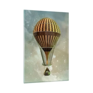 Quadro su vetro - Una mongolfiera che fluttua tra le nuvole - 80x120cm - I voli dei pionieri - Decorazione murale moderna per soggiorno e camera da letto ARTTOR
