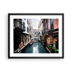 Poster in cornice nera - Paesaggio veneziano con gondola e ponte - 50x40 cm