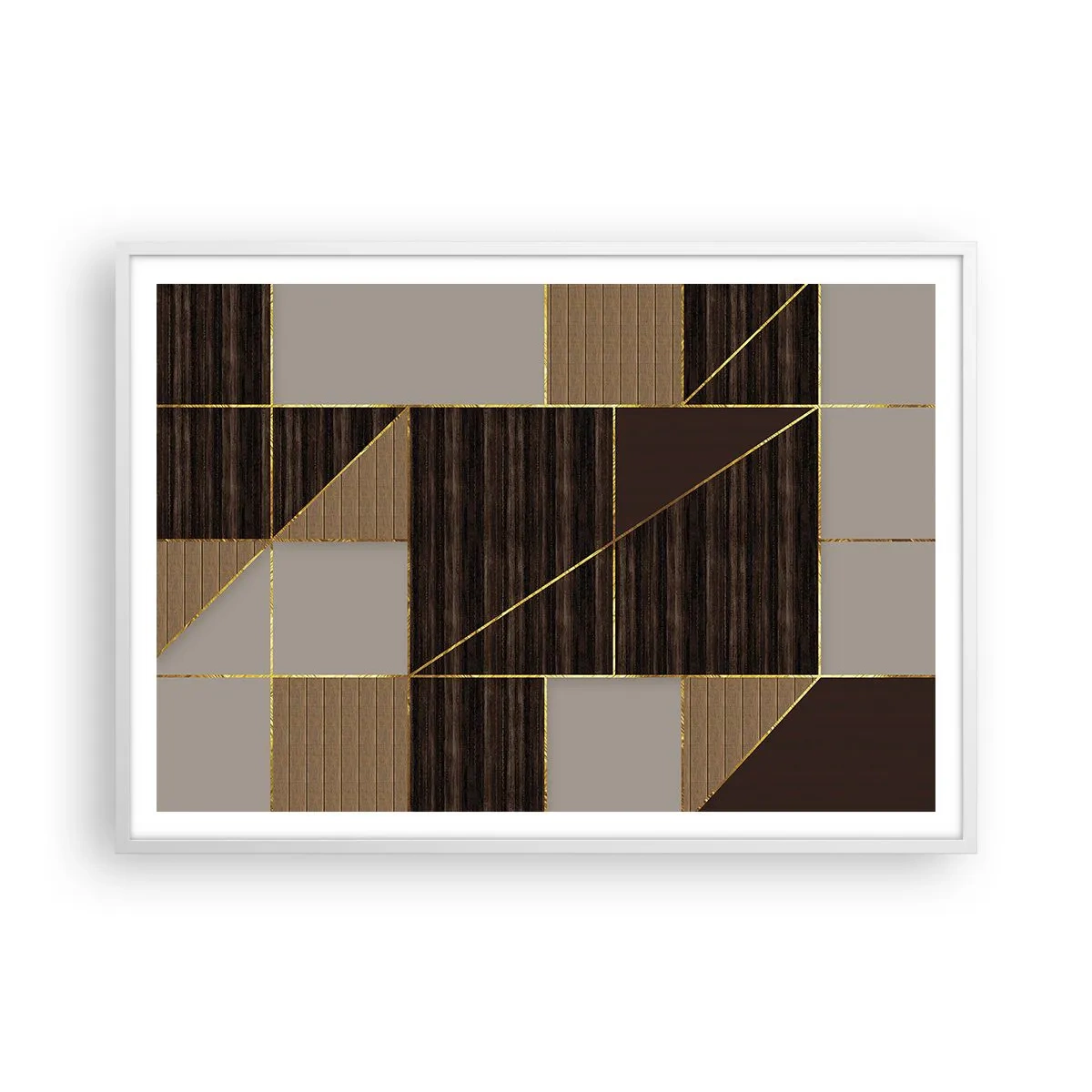 Poster in cornice bianca - Mosaico di marrone e oro - 100x70 cm