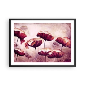 Poster in cornice nera - Fiori nei toni del rosso e del bianco su uno sfondo delicato - 70x50cm - Petalo rosso e bianco - Decorazione murale moderna per soggiorno e camera da letto ARTTOR