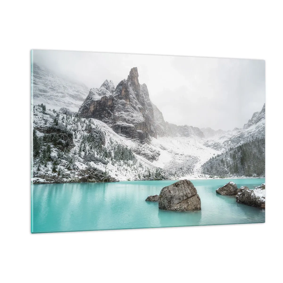 Quadro su vetro - Paesaggio invernale con lago turchese - 120x80cm - Di guardia - Decorazione murale moderna per soggiorno e camera da letto ARTTOR