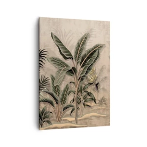 Quadro su tela - Stampe su Tela - Palme e vegetazione tropicale nei toni del verde su sfondo beige - 50x70cm - Incisione in stile coloniale - Decorazione murale moderna per soggiorno e camera da letto ARTTOR