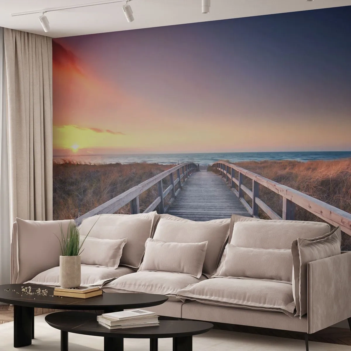 Fotomurali Autoadesivo Deluxe Sticker - Aurora serale baltica - Paesaggio, Mare, Duna - 250x175 cm