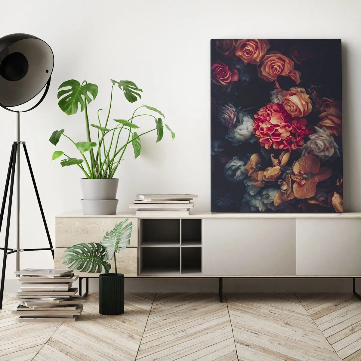 Quadro su tela - Stampe su Tela - Un mazzo di fiori vari in toni scuri - 80x120cm - Come i maestri olandesi - Decorazione murale moderna per soggiorno e camera da letto ARTTOR