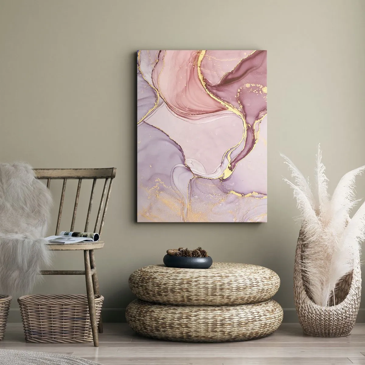 Quadro su tela - Stampe su Tela - Delicati motivi astratti nelle tonalità del rosa e dell'oro - 80x120cm - La carezza dei colori - Decorazione murale moderna per soggiorno e camera da letto ARTTOR