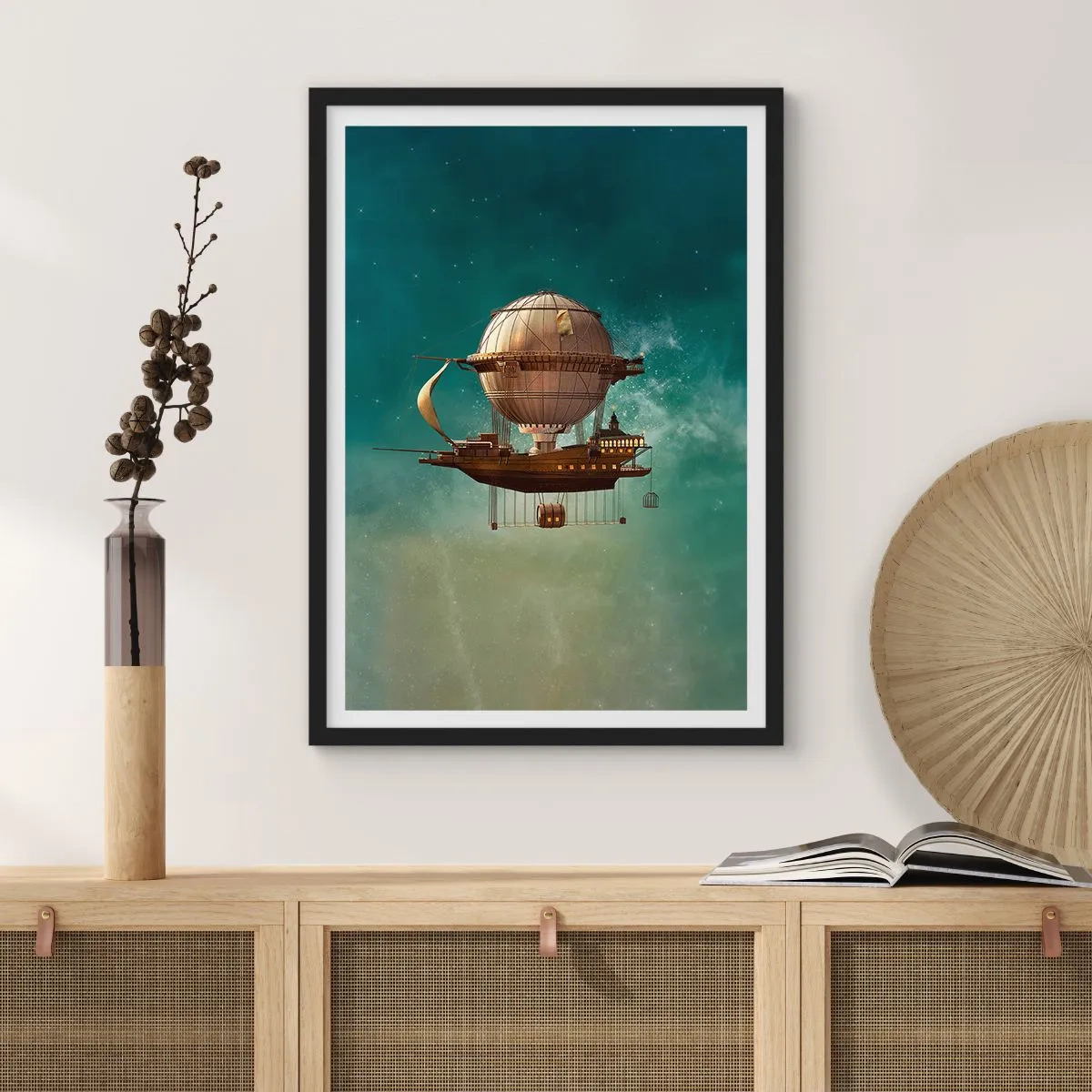 Poster in cornice nera - Saluti da Jules Verne - 40x50 cm