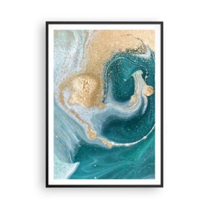 Poster in cornice nera - Vortice di oro e turchese - 70x100 cm