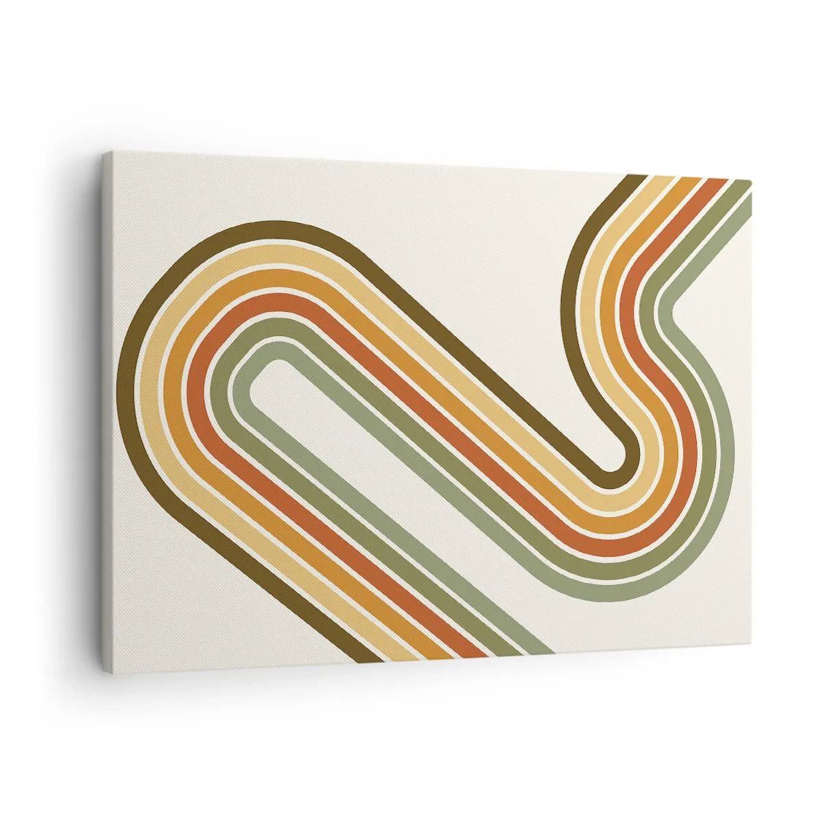 Quadro su tela - Stampe su Tela - Motivo geometrico nei toni del verde, arancione e beige su sfondo chiaro - 70x50cm - Zig zag fino alla meta - Decorazione murale moderna per soggiorno e camera da letto ARTTOR