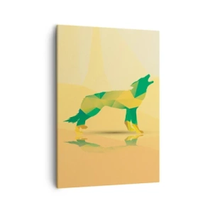 Quadro su tela - Stampe su Tela - Silhouette geometrica di lupo in tonalità verde e giallo - 50x70cm - Il lupo solitario - Decorazione murale moderna per soggiorno e camera da letto ARTTOR
