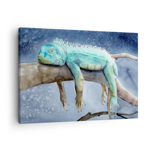 Quadro su tela - Stampe su Tela - Iguana blu che riposa su un ramo - 70x50cm - Va tutto bene! - Decorazione murale moderna per soggiorno e camera da letto ARTTOR