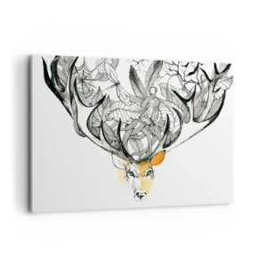 Quadro su tela - Stampe su Tela - Sottile grafica di cervo con corna decorative - 120x80cm - I corni dell'abbondanza - Decorazione murale moderna per soggiorno e camera da letto ARTTOR