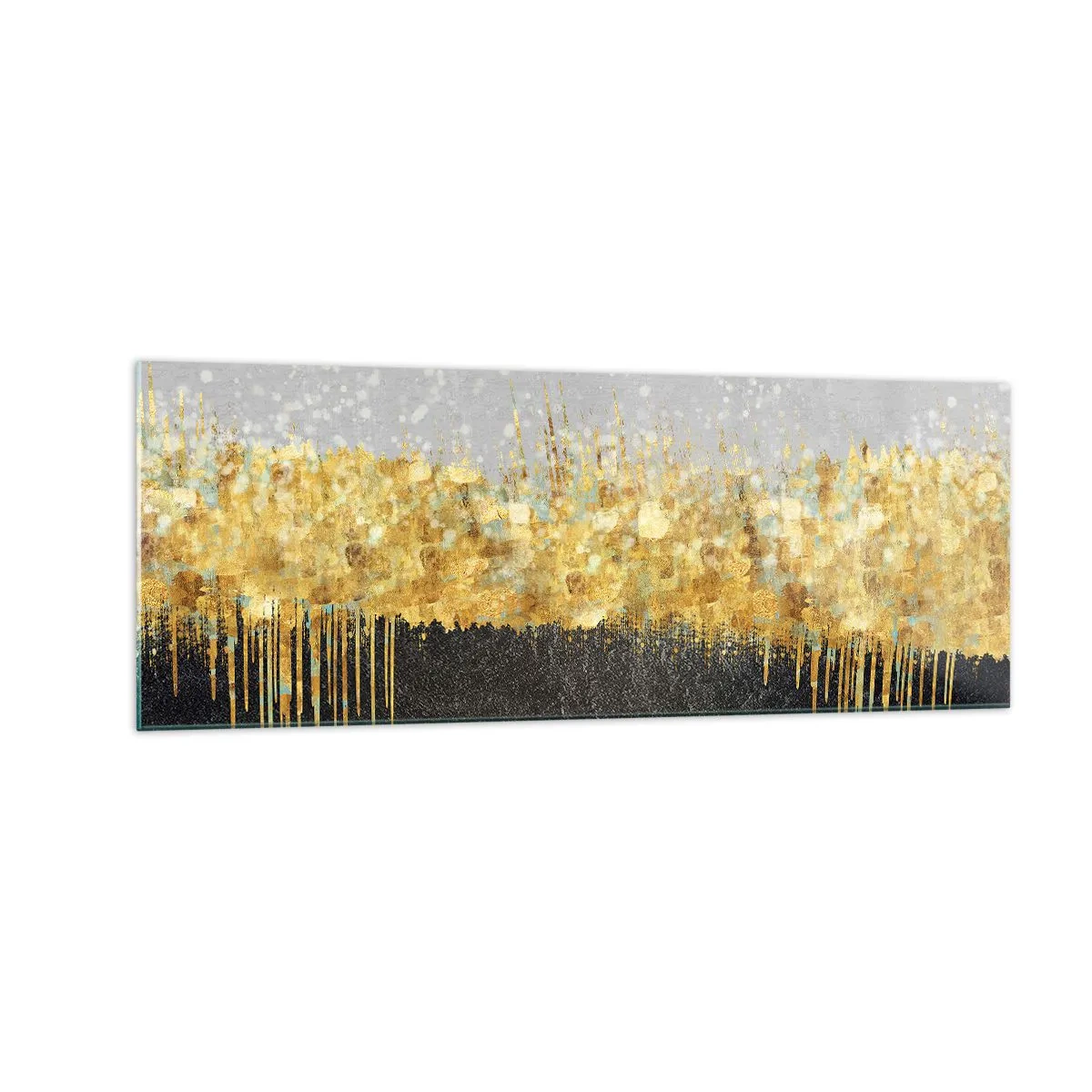 Quadro su vetro - Composizione astratta nei toni dell'oro e del nero - 140x50cm - Nel profondo e verso l'alto - Decorazione murale moderna per soggiorno e camera da letto ARTTOR