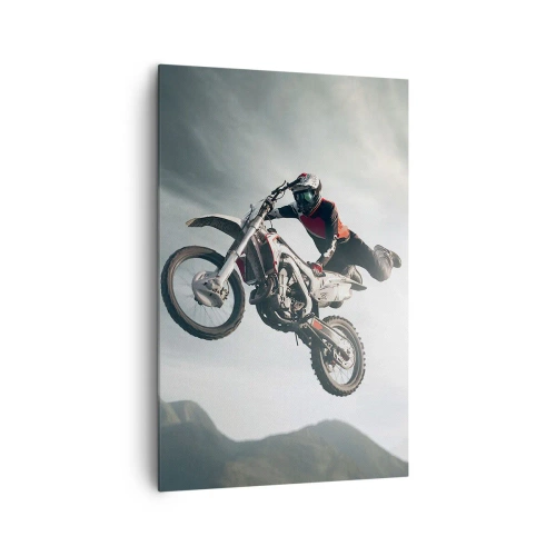 Quadro su tela - Stampe su Tela - Motociclista in aria durante un salto - 80x120cm - No risk no fun - Decorazione murale moderna per soggiorno e camera da letto ARTTOR