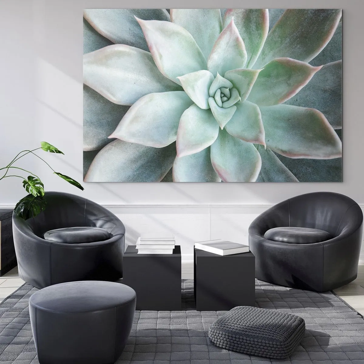 Quadro su vetro - Foglie succulente secche con una delicata tonalità grigio-verde - 70x50cm - Il cuore del deserto - Decorazione murale moderna per soggiorno e camera da letto ARTTOR