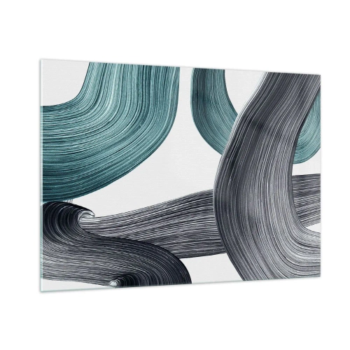 Quadro su vetro - Striature dinamiche nei toni dello smeraldo e del nero su sfondo bianco - 100x70cm - Tracce smeraldo e nero - Decorazione murale moderna per soggiorno e camera da letto ARTTOR