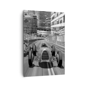 Quadro su tela - Stampe su Tela - Scena di gara automobilistica retrò monocromatica - 70x100cm - Tanto tempo fa a Montecarlo - Decorazione murale moderna per soggiorno e camera da letto ARTTOR