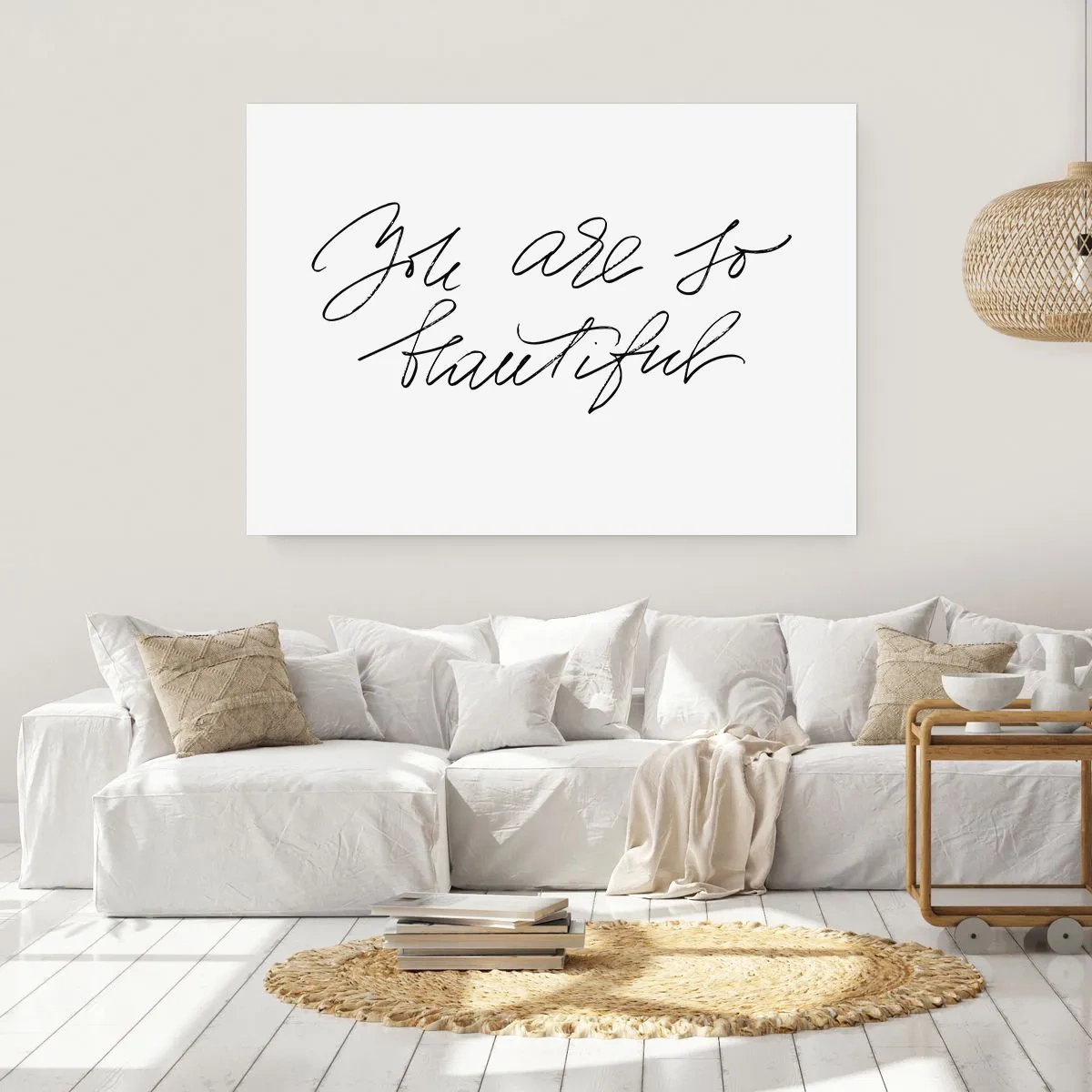 Poster - Scritta in bianco e nero "Sei così bella" - 100x70cm - Davvero, credimi... - Decorazione murale moderna per soggiorno e camera da letto ARTTOR