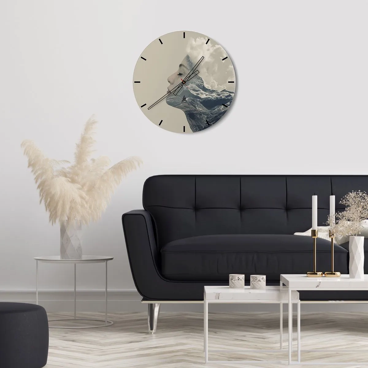 Orologio da parete - Orologio in Vetro - Il volto di una donna intrecciato con un paesaggio montano - 30x30cm - La bellezza degli elementi - Decorazione murale moderna per soggiorno, cucina e camera da letto ARTTOR