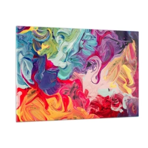 Quadro su vetro - Striature astratte colorate di vernice su tela in colori intensi - 120x80cm - La nascita dei colori - Decorazione murale moderna per soggiorno e camera da letto ARTTOR