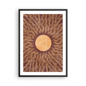 Poster in cornice nera - Sole stilizzato con raggi nei toni dell'oro e del marrone - 50x70cm - L'icona del sole - Decorazione murale moderna per soggiorno e camera da letto ARTTOR