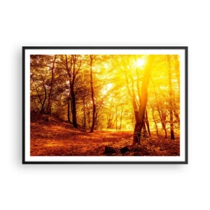 Poster in cornice nera - Radura autunnale alla luce dorata del sole con un sentiero nel bosco - 100x70cm - Verso la radura dorata - Decorazione murale moderna per soggiorno e camera da letto ARTTOR
