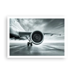 Poster - Il motore a reazione di un aereo sulla pista - 100x70cm - C'è la forza! - Decorazione murale moderna per soggiorno e camera da letto ARTTOR