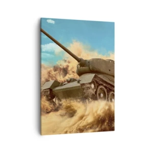 Quadro su tela - Stampe su Tela - Un carro armato in azione nel deserto, circondato da polvere di sabbia. - 50x70cm - Imbattibile - Decorazione murale moderna per soggiorno e camera da letto ARTTOR
