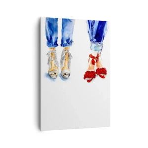 Quadro su tela - Stampe su Tela - Illustrazione di due paia di scarpe con sandali eleganti e jeans - 70x100cm - Facciamo una passeggiata? - Decorazione murale moderna per soggiorno e camera da letto ARTTOR
