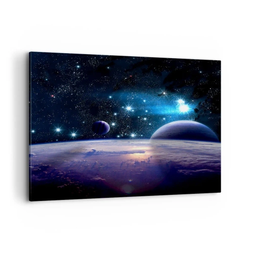 Quadro su tela - Stampe su Tela - Una vista dello spazio con pianeti e stelle - 120x80cm - Sempre da soli? - Decorazione murale moderna per soggiorno e camera da letto ARTTOR