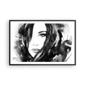 Poster in cornice nera - Ritratto di donna in bianco e nero - 91x61 cm