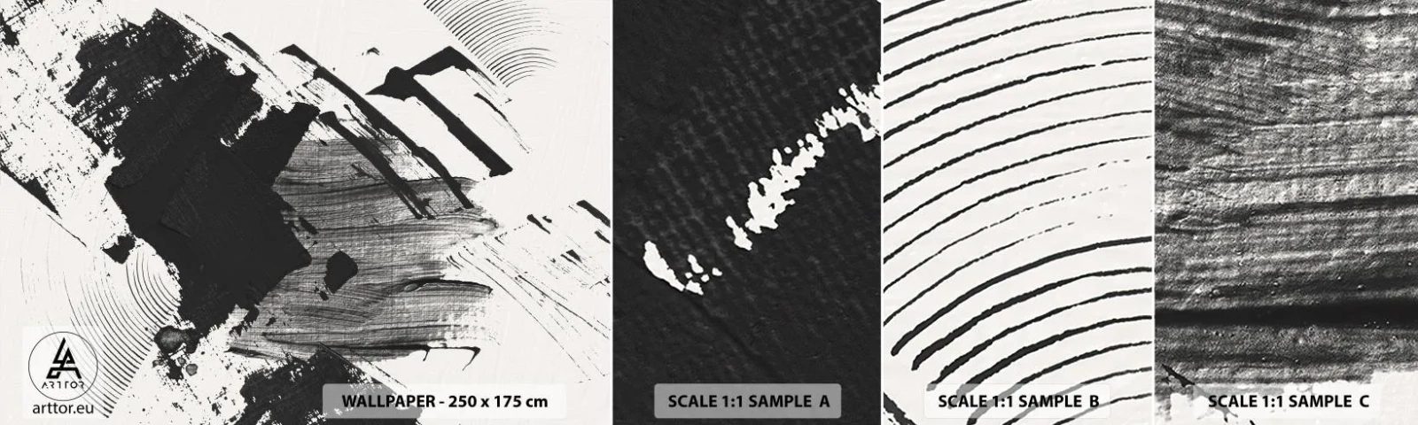 Campione di Fotomurale Adesivo Deluxe Sticker - Astrazione: espressione di nero - Pezzo, Moderno, Bianco e nero - 100x30 cm