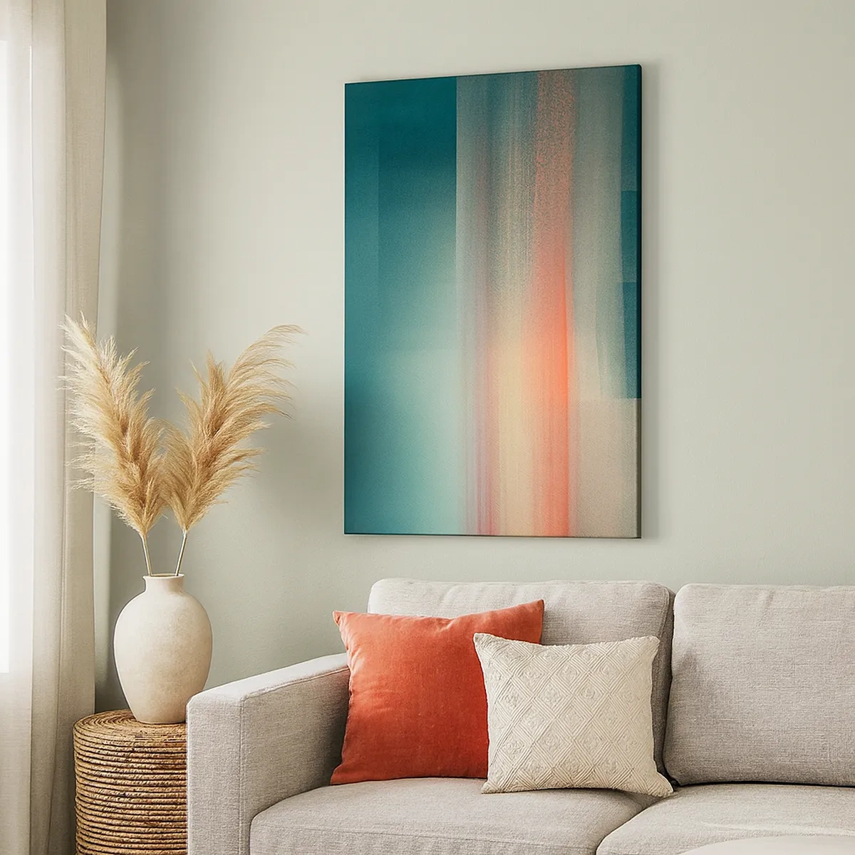 Quadro su tela - Stampe su Tela - Un tramonto in tonalità pastello su un orizzonte calmo - 50x70cm - Astrazione: onde di luce - Decorazione murale moderna per soggiorno e camera da letto ARTTOR