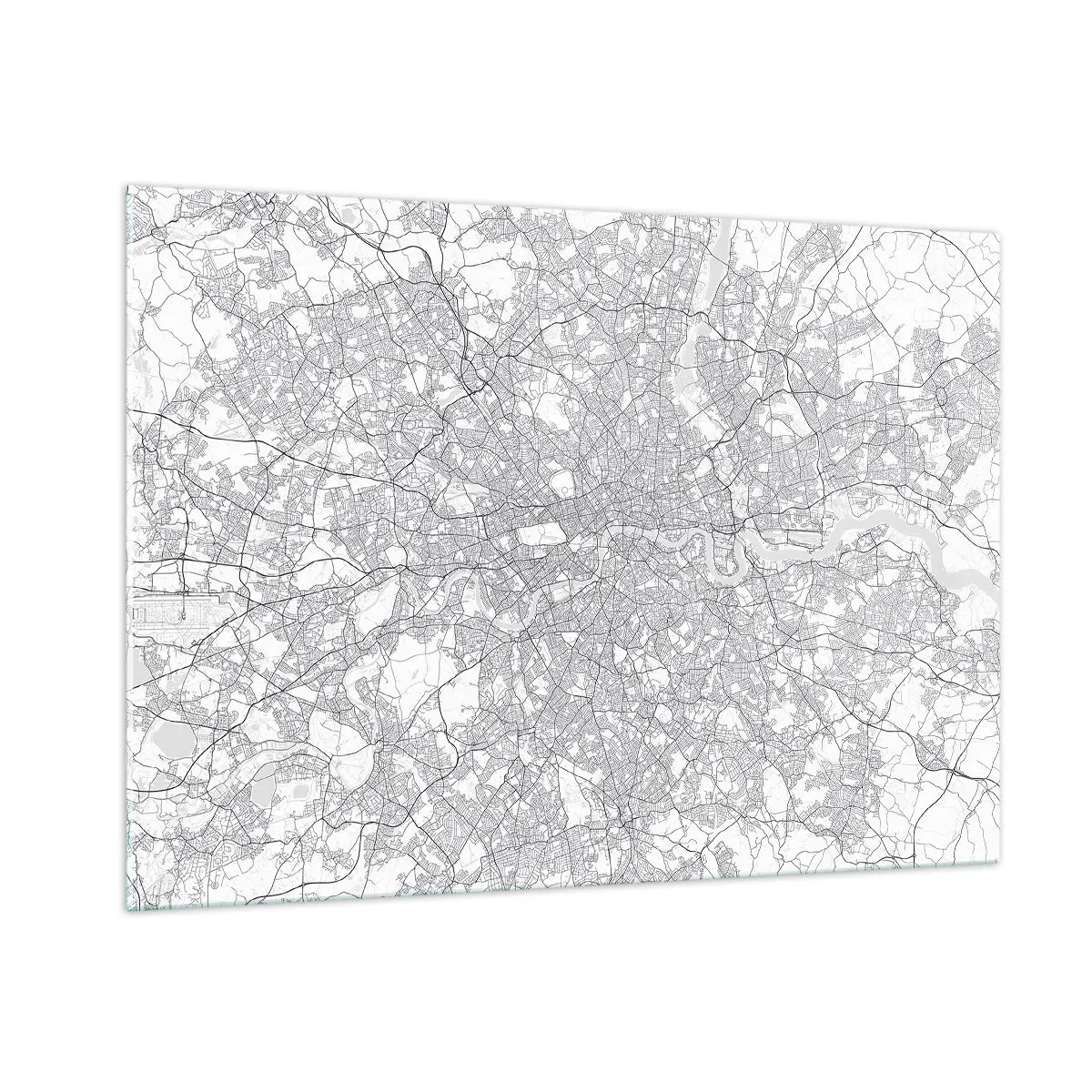 Quadro su vetro - Una mappa in bianco e nero con una fitta griglia stradale in stile minimalista. - 100x70cm - Mappa del labirinto di Londra - Decorazione murale moderna per soggiorno e camera da letto ARTTOR