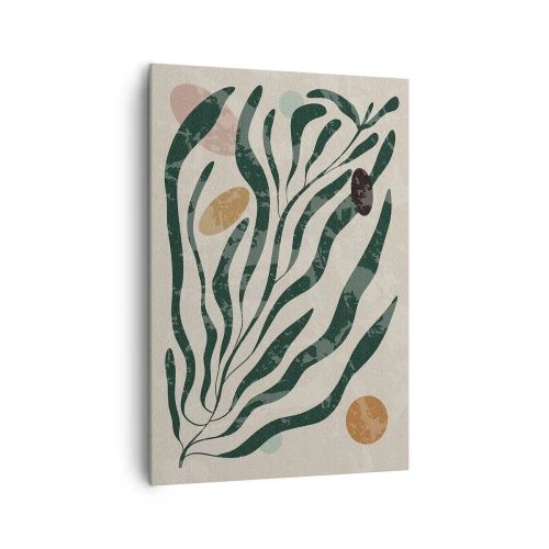 Quadro su tela - Stampe su Tela - Linee e forme organiche in verde e beige - 70x100cm - Tra il verde - Decorazione murale moderna per soggiorno e camera da letto ARTTOR