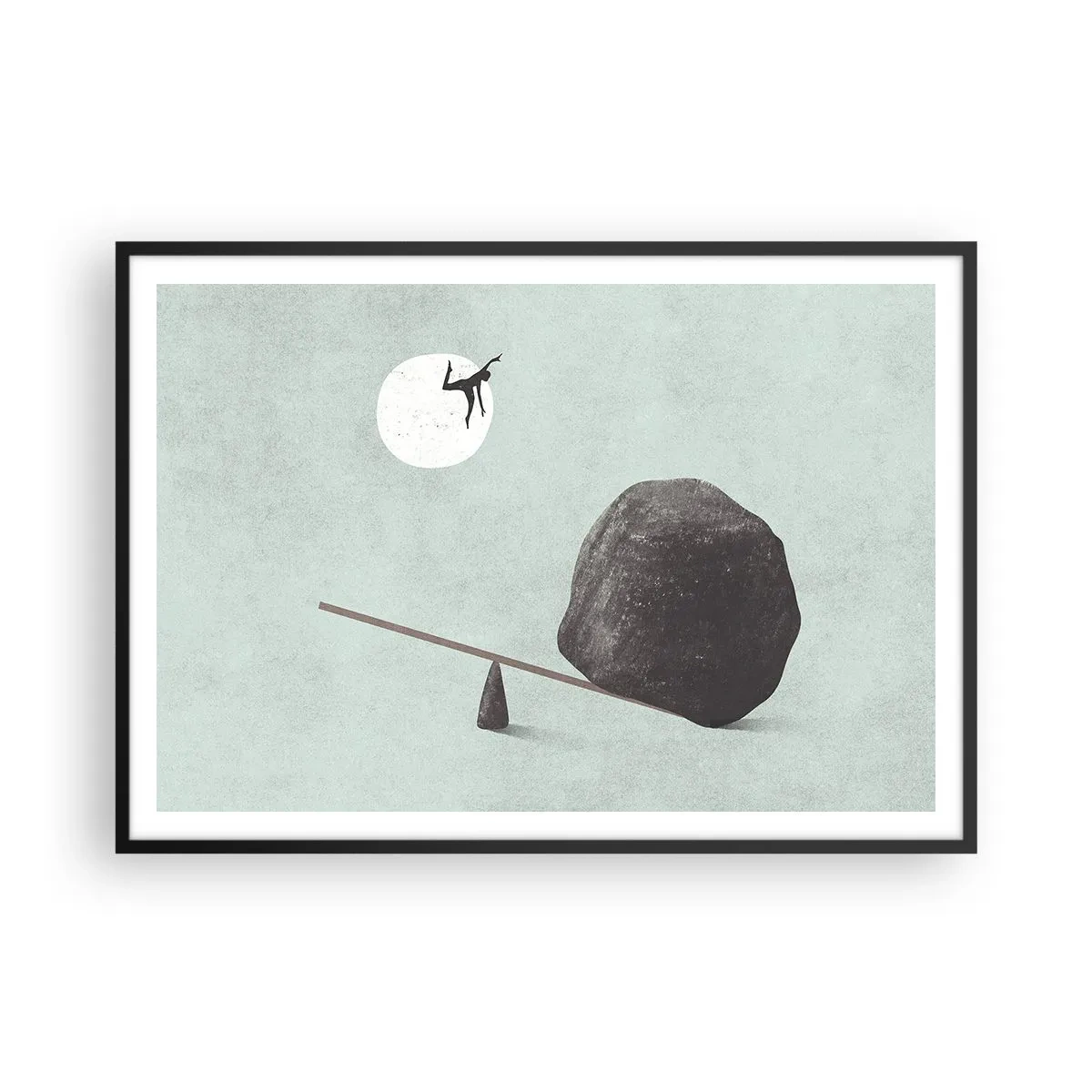 Poster in cornice nera - Una scena simbolica con una figura in equilibrio su uno sfondo di cielo luminoso. - 100x70cm - Sogno adempiuto - Decorazione murale moderna per soggiorno e camera da letto ARTTOR