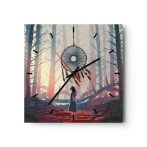 Orologio da parete - Orologio in Vetro - Scena di foresta con un gigantesco acchiappasogni - 30x30cm - Il rituale segreto della felicità - Decorazione murale moderna per soggiorno e camera da letto ARTTOR