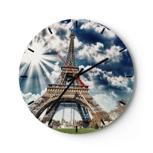 Orologio da parete - Orologio in Vetro - La Torre Eiffel contro il cielo con i raggi del sole - 30x30cm - Unica al mondo - Decorazione murale moderna per soggiorno, cucina e camera da letto ARTTOR