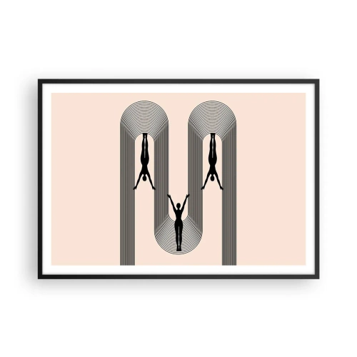 Poster in cornice nera - Silhouette geometriche su sfondo beige - 100x70cm - Sottosopra - Decorazione murale moderna per soggiorno e camera da letto ARTTOR